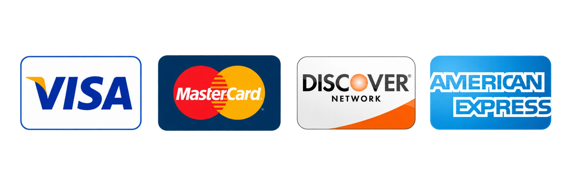 Accepted payment methods: Visa, Mastercard, Discover, American Express